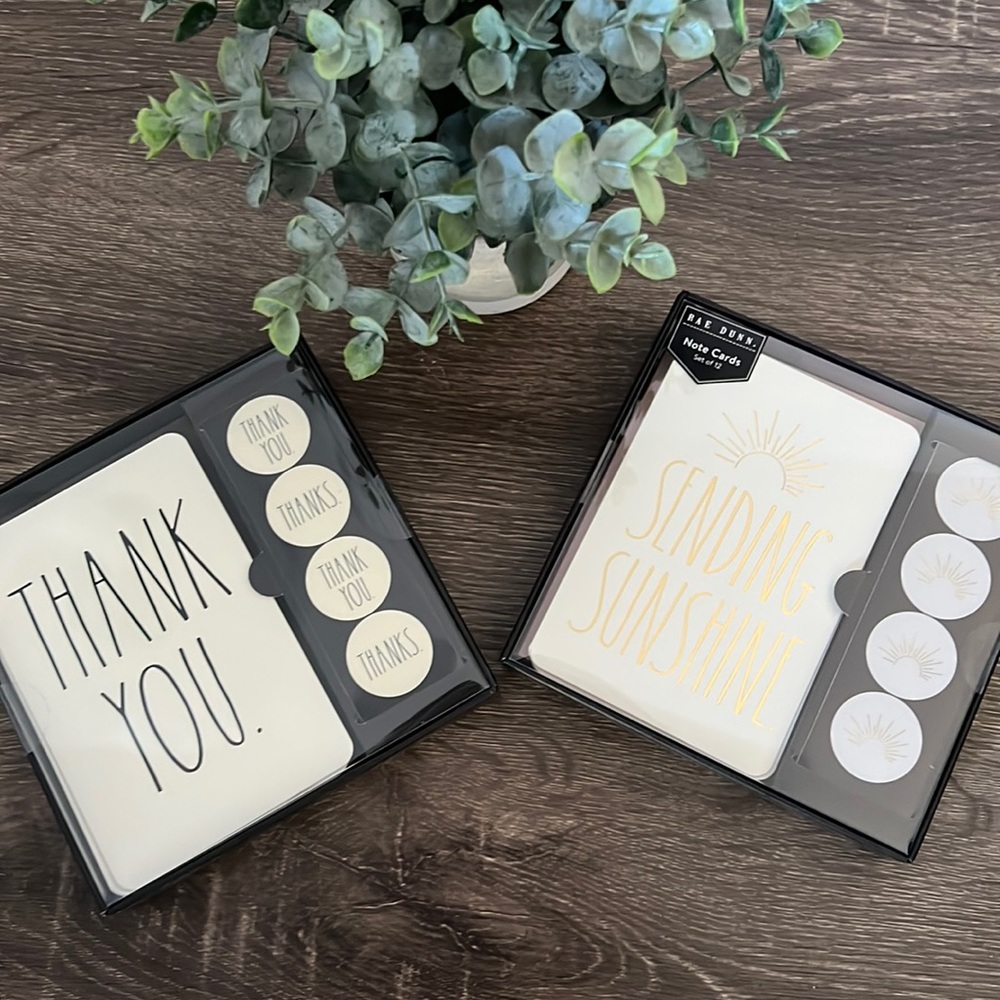 NEW 2 RAE DUNN Note Card Sets - Thank you & Sending Sunshine Cards